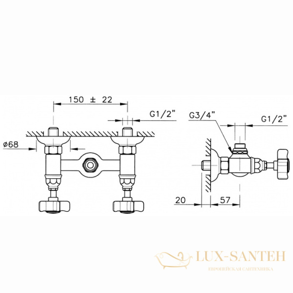 смеситель для душа nicolazzi half dome, 1425cr70, вывод сверху 1/2", хром