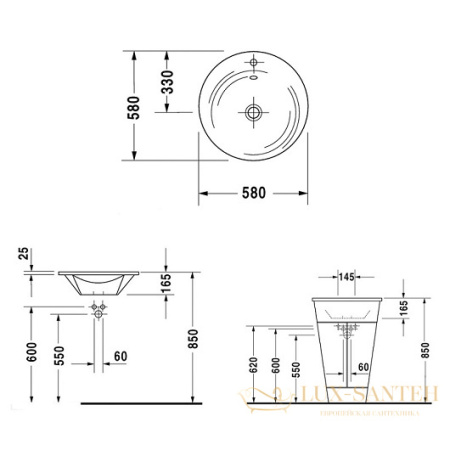 раковина duravit starck 1 0406580000 ⌀ 580 мм, белый