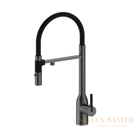 смеситель для кухни под фильтр с гибким изливом paulmark magneto one ma213188-gm, вороненая сталь