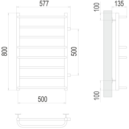 полотенцесушитель водяной terminus евромикс 4670078530158 п8 500х800 с боковым подключением 500