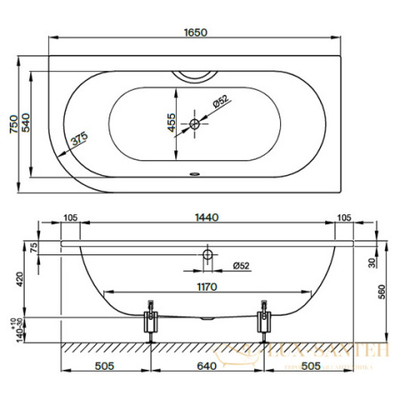 ванна bette starlet v 6680-000 plus 1650х750 мм правая, шумоизоляция, антигрязевое покрытие, белый