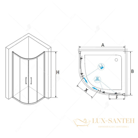 душевой уголок rgw passage 02085188-14 pa-51b 80x80, профиль черный, стекло прозрачное