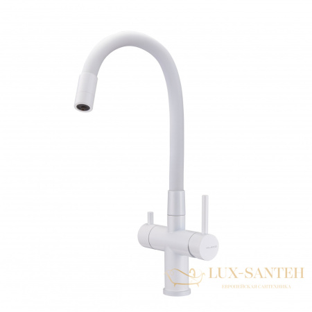 смеситель для кухни под фильтр с гибким изливом milacio ultra mcu.560.wh, белый матовый/белый