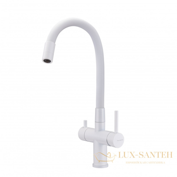 смеситель для кухни под фильтр с гибким изливом milacio ultra mcu.560.wh, белый матовый/белый