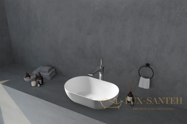 раковина накладная abber stein as2611, 56х32 см, белый матовый