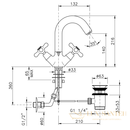 смеситель для раковины, nicolazzi nuova brenta, 2536bz, с донным клапаном, бронза