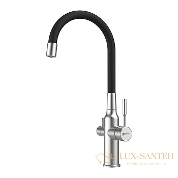 смеситель для кухни lemark expert lm5083s-black, с гибким изливом и подключением к фильтру с питьевой водой, нержавеющая сталь/черный