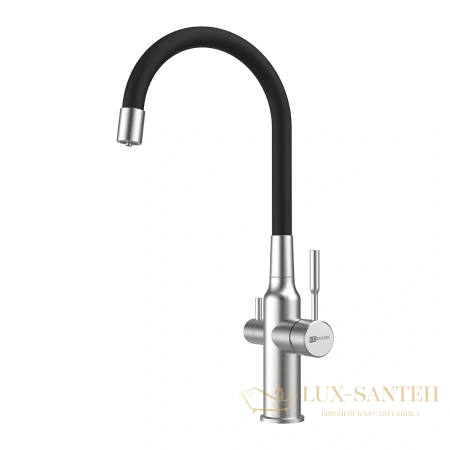 смеситель для кухни lemark expert lm5083s-black, с гибким изливом и подключением к фильтру с питьевой водой, нержавеющая сталь/черный