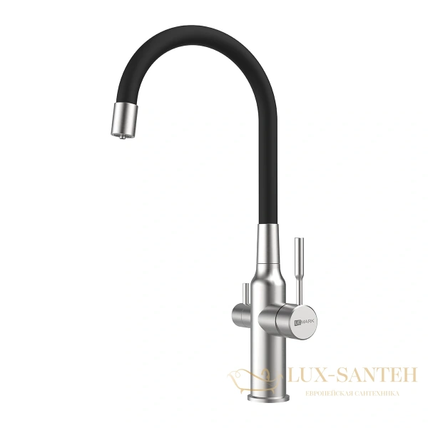 смеситель для кухни lemark expert lm5083s-black, с гибким изливом и подключением к фильтру с питьевой водой, нержавеющая сталь/черный