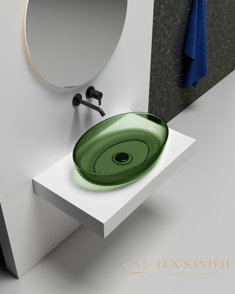 раковина накладная прозрачная abber kristall at2801emerald, 60х40 см, зеленый