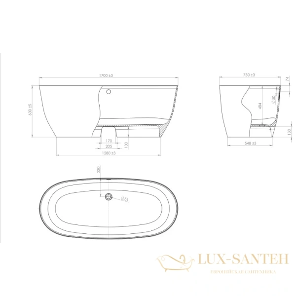 ванна astra-form атрия 01010011 из литого мрамора 170х75 см, белый