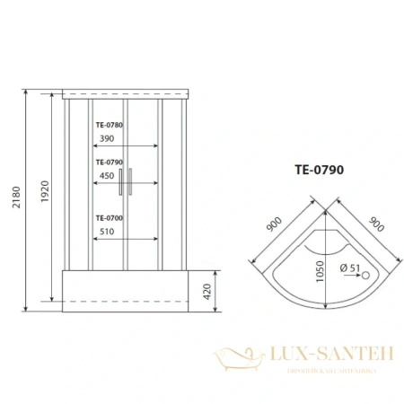 душевая кабина timo eco te-0790 p 90x90x218 см, стекло матовое