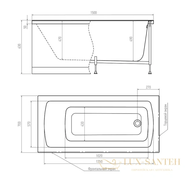 акриловая ванна timo ritta ritta1570 150x70 см, белый