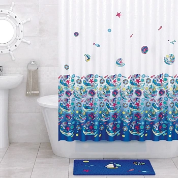 штора wasserkraft salm sc-13101 для ванной комнаты, белый, голубой, синий