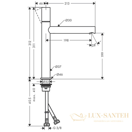 смеситель для раковины 200, axor uno, 45003000, с донным клапаном, хром
