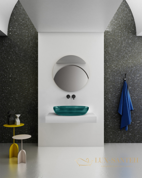 раковина накладная прозрачная abber kristall at2801aquamarin, 60х40 см, бирюзовый