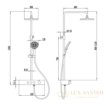 душевая система для ванны aquame aqm8009b, черный матовый