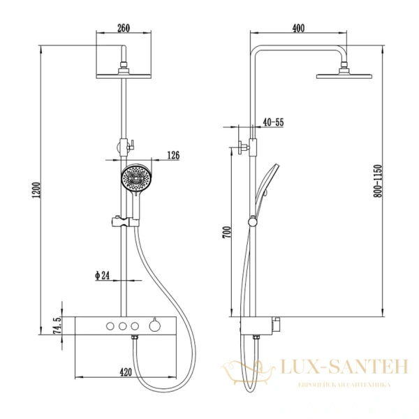 душевая система для ванны aquame aqm8009b, черный матовый