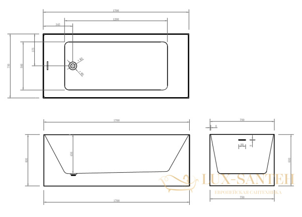 ванна акриловая свободностоящая abber ab9274-1.7, белый глянцевый