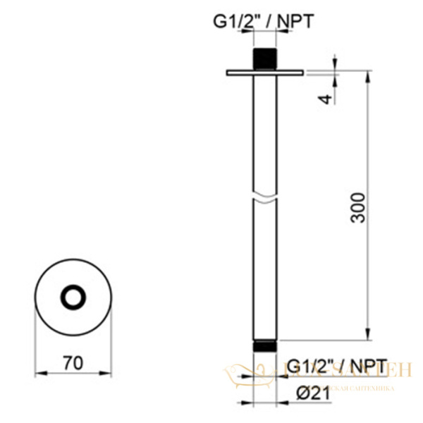 держатель верхнего душа потолочный, 300 мм, almar 316 collection, e021092.316, нержавеющая сталь брашированная