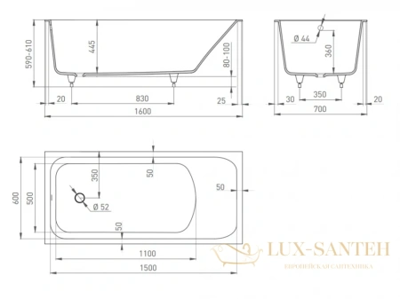 ванна salini orlanda 102015g s-sense 160x70 см, белый