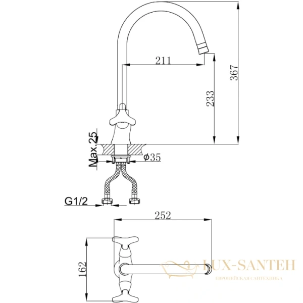 смеситель d&k hessen.goethe da1382441 для кухни, хром