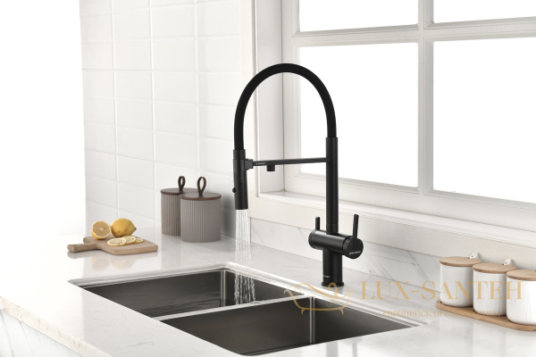 смеситель для кухни под фильтр с гибким изливом paulmark gravity gr213888-an, антрацит