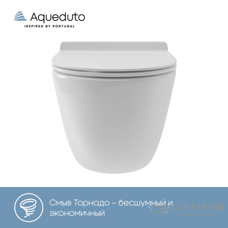 унитаз подвесной aqueduto ovo, ovot0110, 480*360 безободковый, tornado, сиденье с микролифтом, белый глянцевый