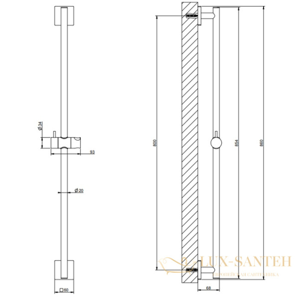 душевая штанга gessi rilievo 59244.030, 860 мм, copper pvd
