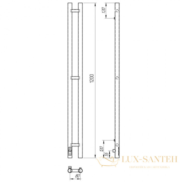 полотенцесушитель с/т laris прайм дуэт чкч 80/1200, левый тэн 73207634 ru, черный