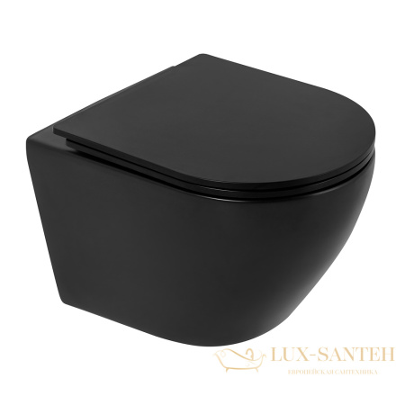 унитаз подвесной безободковый charus estella rimless ewc700-121b, с быстросъемной крышкой с сиденьем, микролифт, черный матовый