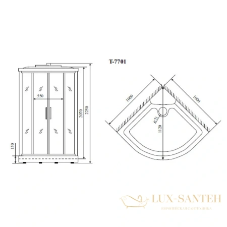 душевая кабина timo lux t-7701 100x100x225 см, стекло прозрачное
