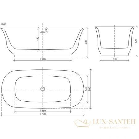 акриловая ванна sancos viva fb08 170х80 см, белый