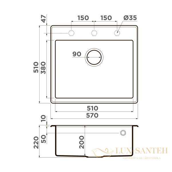 кухонная мойка omoikiri tedori 57-ch tetogranit х шампань, 4993985