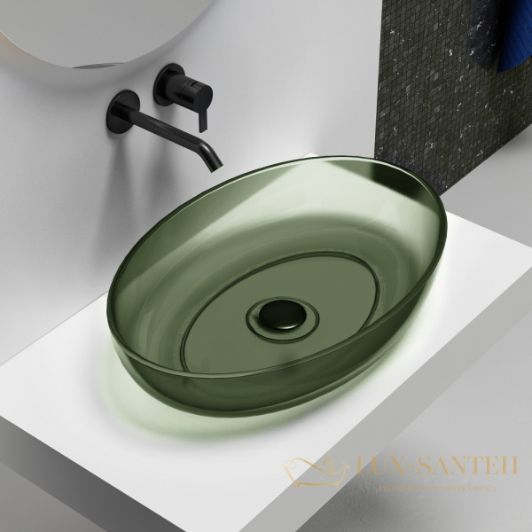 раковина накладная прозрачная abber kristall at2801vesuvian, 60х40 см, оливковый