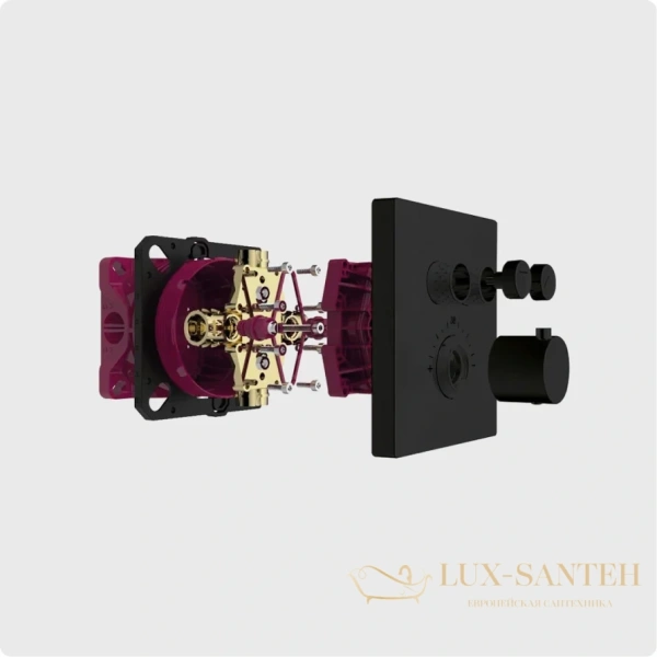 термостат встраиваемый для душа aquame aqm8801mb, на 2 потребителя, черный матовый