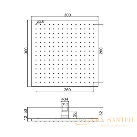 верхний душ  300х300 мм fima carlo frattini showerhead f2216/2cs, черный хром брашированный
