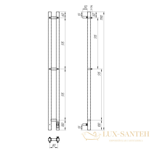 полотенцесушитель 80x1200 электрический point гермес pn13812w п3 диммер справа, белый