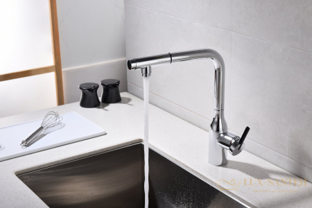 смеситель для кухни под фильтр с выдвижным изливом paulmark viper vi213105-cr, хром