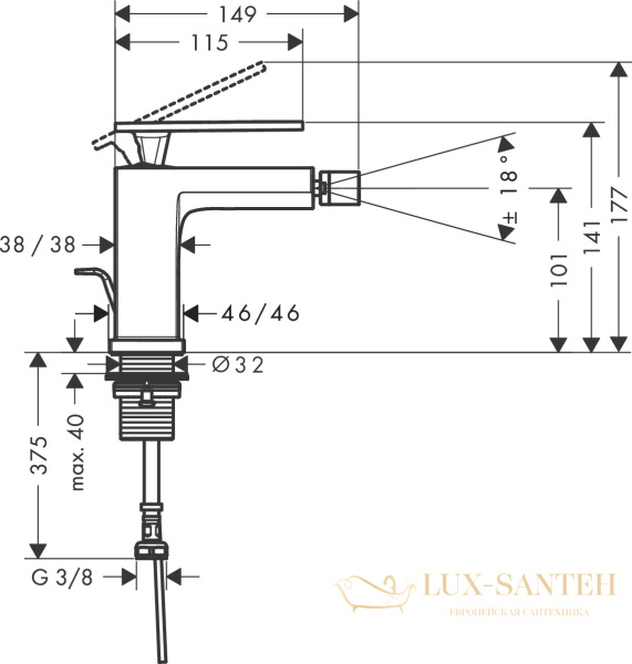 смеситель для биде hansgrohe tecturis e 73200140, с донным клапаном, бронза шлифованная