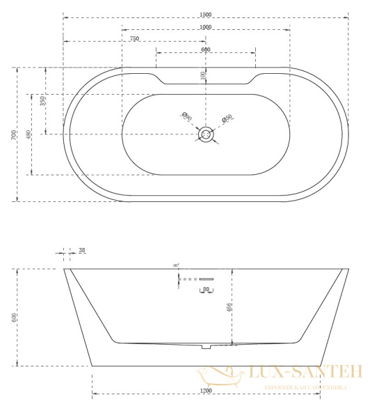 ванна акриловая свободностоящая abber ab9299-1.5, белый глянцевый