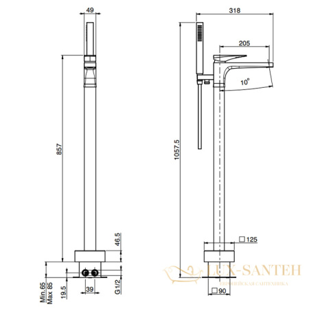 смеситель для ванны напольный fima carlo frattini zeta, f3964/4ncr, хром