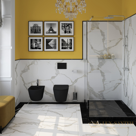 унитаз подвесной aqueduto ovo, ovo0140, 525*360 безободковый, сиденье c микролифтом, черный матовый