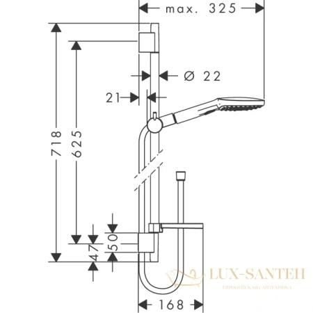 душевой гарнитур hansgrohe raindance select e 26622000 ecosmart, хром