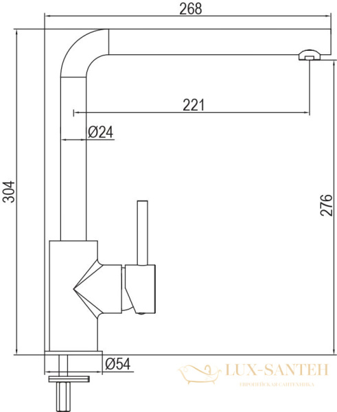 смеситель aqg colors 05col500cr для кухни с прямым поворотным изливом, хром