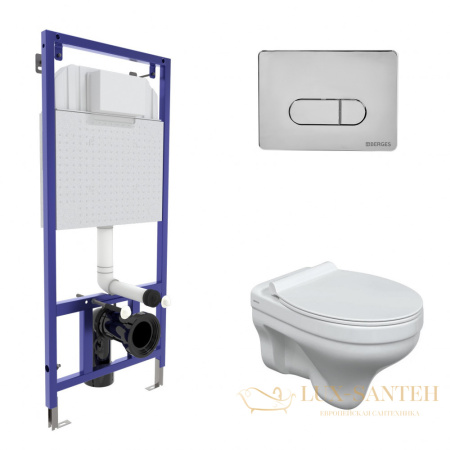 комплект berges   042437: подвесной унитаз floe с системой инсталляции novum 525 и панелью смыва, хром глянцевый