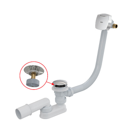 alcaplast сифон для ванны click/clack с напуском воды через перелив, хром 800 мм a508ckm-80
