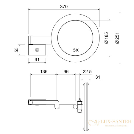 косметическое зеркало timo saona 15276/00, х-5 кратное увеличение, 220 в, холодный свет, с возможностью скрытого подключения, хром