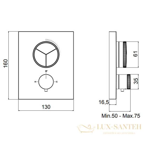 термостат для душа встраиваемый almar core, e176683.cr, на 3 выхода, внешняя часть, хром