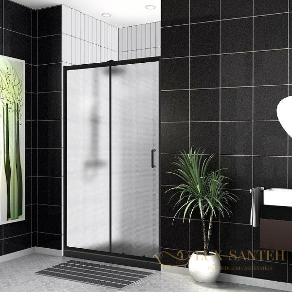 душевая дверь belbagno uno uno-195-bf-1-120-p-nero 120 см профиль черный матовый, стекло рифленое